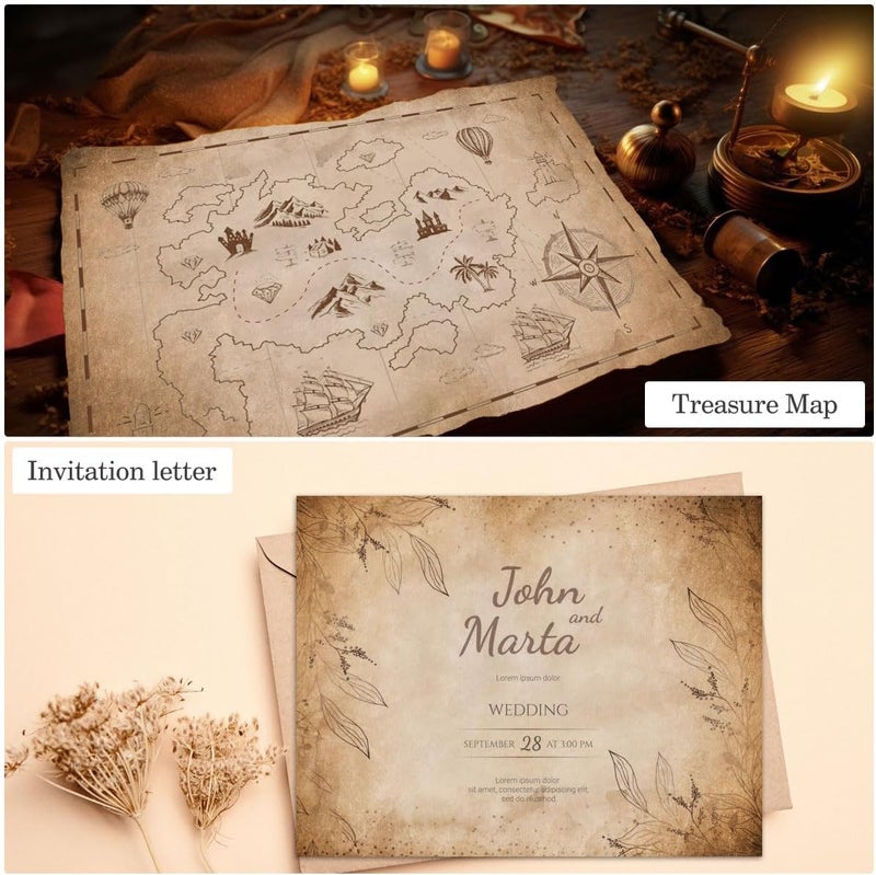 WLXTREE Vintage Old Aged Paper,Stationery 8.26 x 11.6,Antique Stationary Letter Writting Paper for Treasures Map Resume Invites Letters,Double Sided Printing,50 Sheets - Image 4